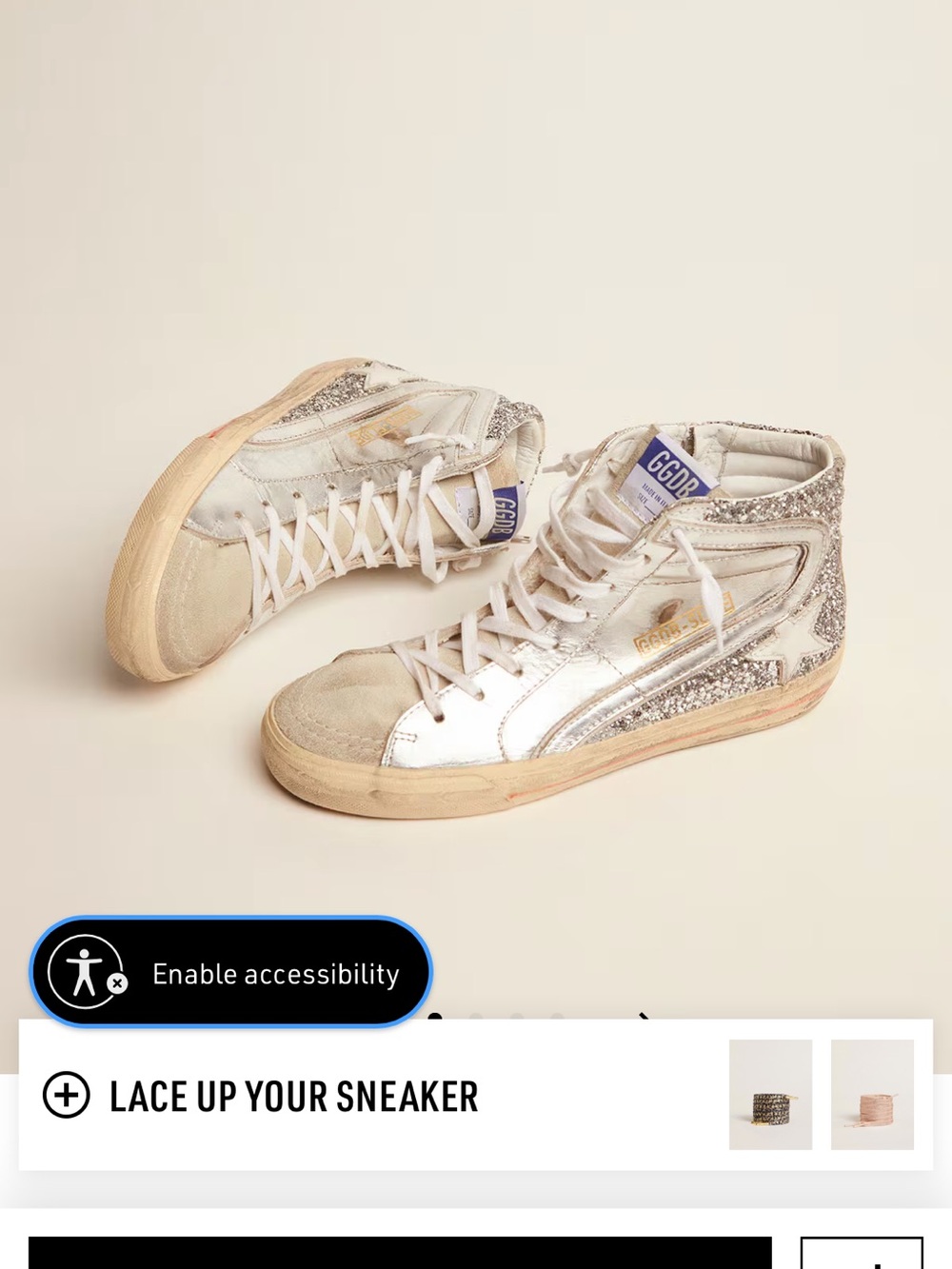 Golden Goose Silver & Cream High-Top Sneakers with Glitter Heel - Picture 2 of 7